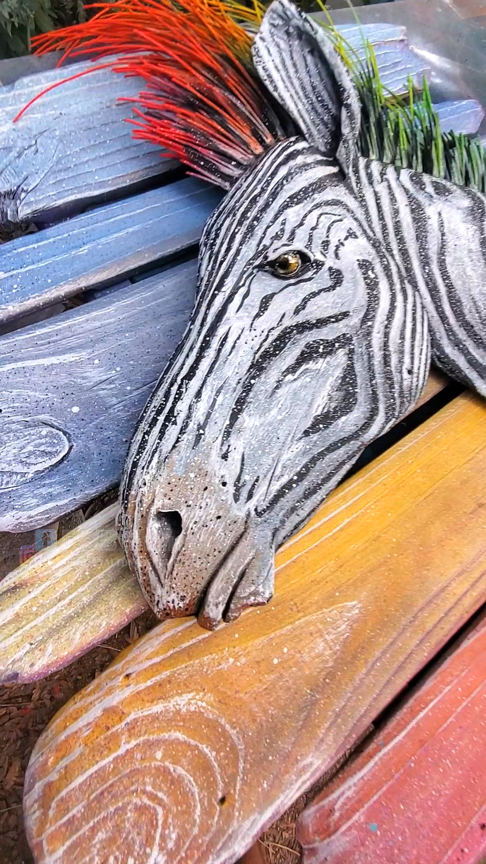 Punk Zebra Hand-carved Wood Wall Art - Large