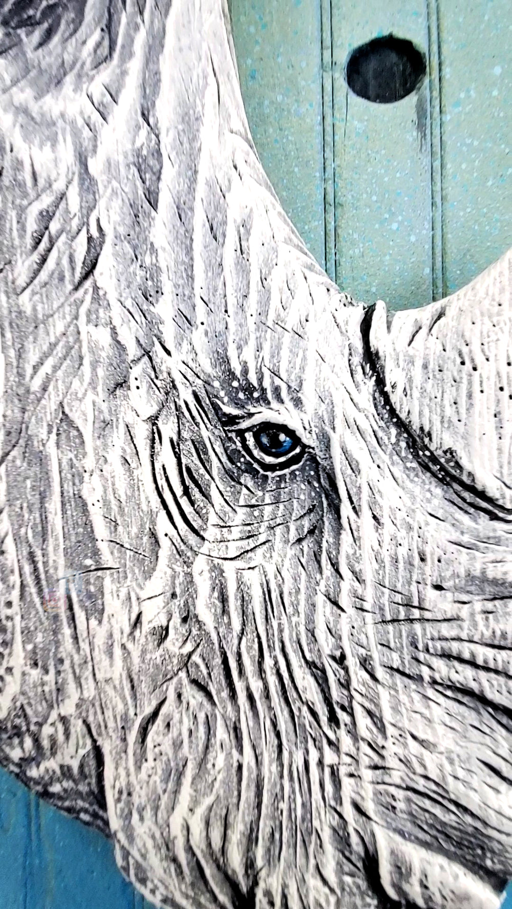 Punk Rhino Hand-carved Wood Wall Art - Large