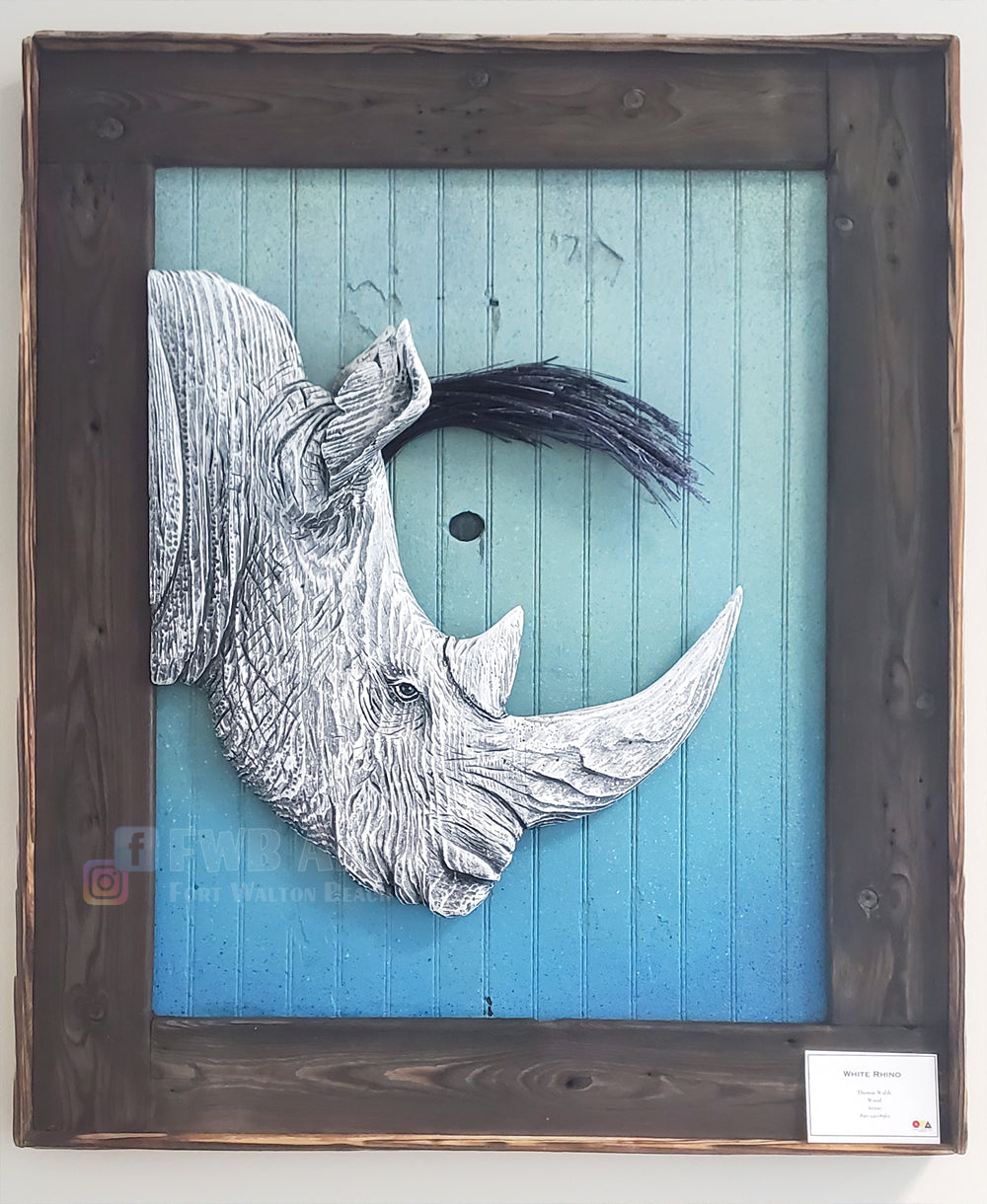 Punk Rhino Hand-carved Wood Wall Art - Large