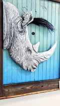 Punk Rhino Hand-carved Wood Wall Art - Large