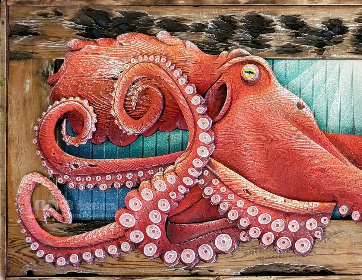 Octopus Hand-Carved Wood Wall Art – Oversized