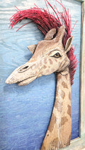 Punk Giraffe Hand-carved Wood Wall Art - Large