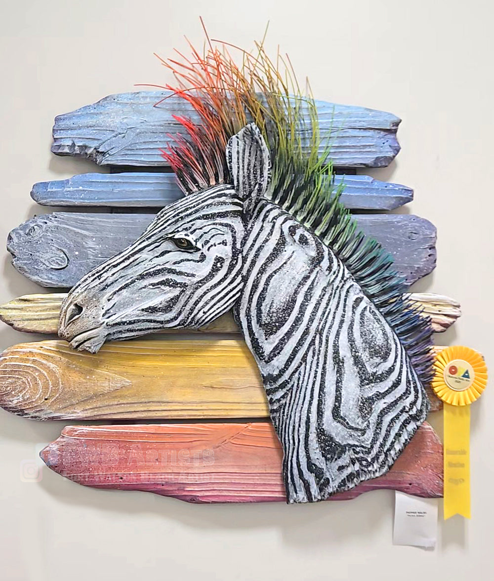 Punk Zebra Hand-carved Wood Wall Art - Large