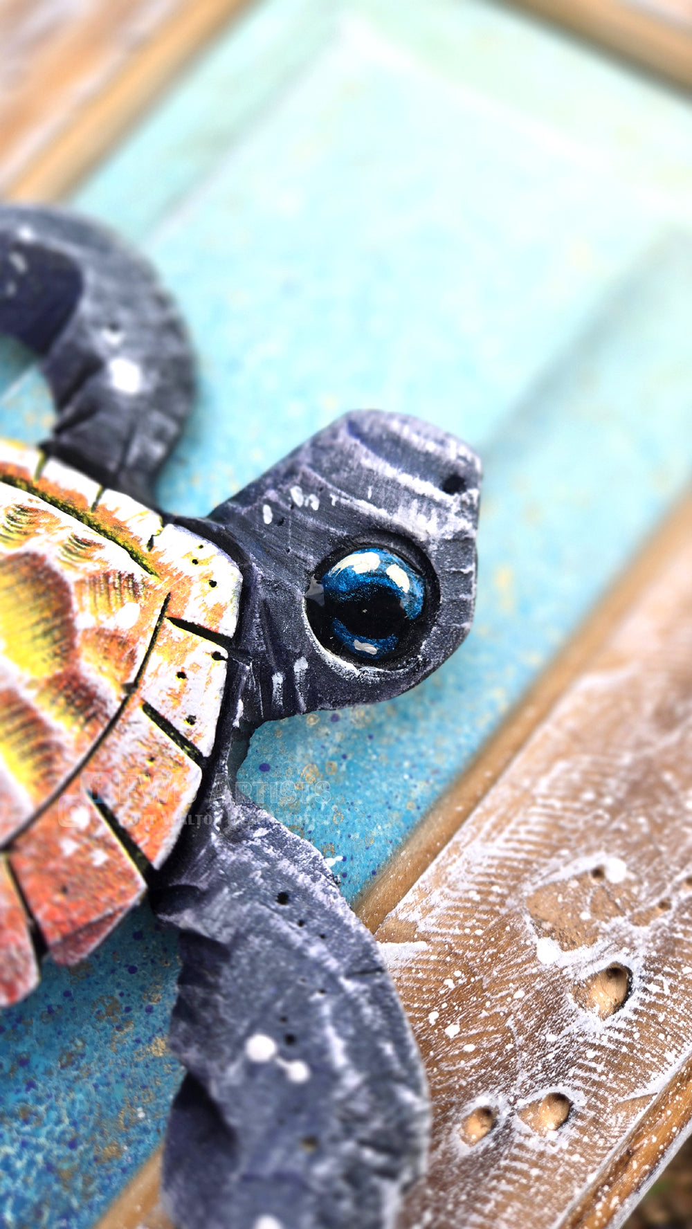Sea Turtle Hand-Carved Wood Wall Art – Medium Orange