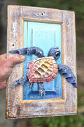 Sea Turtle Hand-Carved Wood Wall Art – Medium Orange