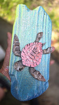 Baby Sea Turtle Hand-Carved Wood Wall Art – Medium Pink