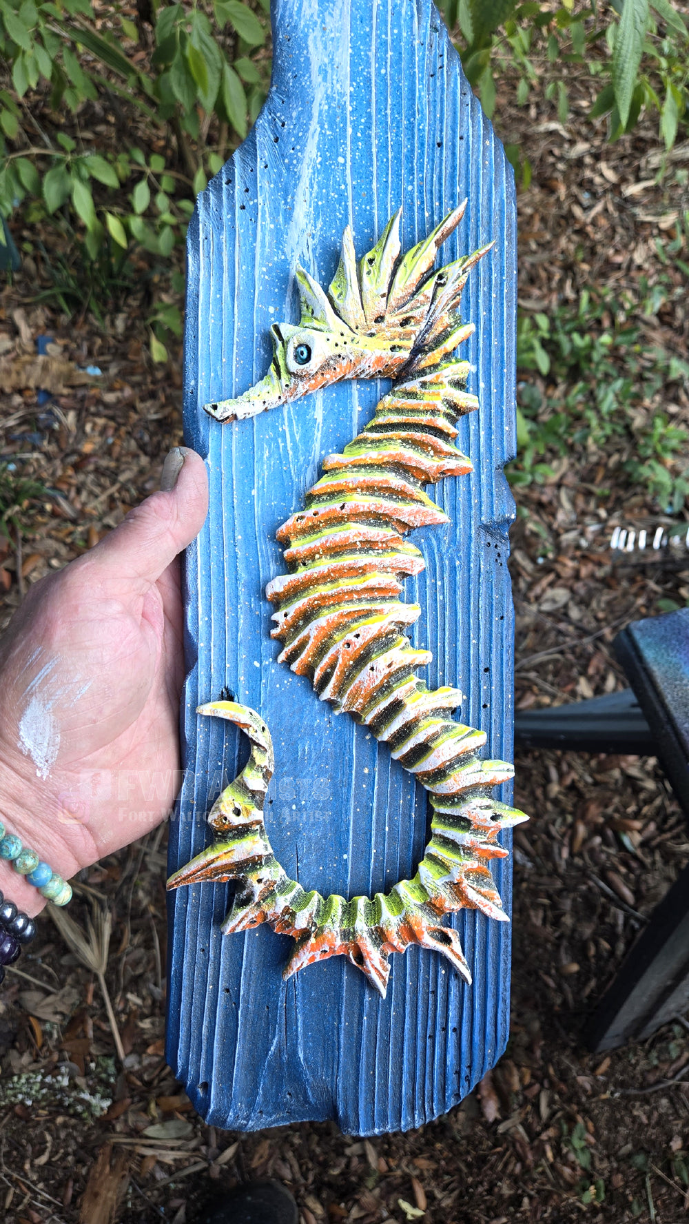 Seahorse Hand-carved Wood Wall Art - Orange