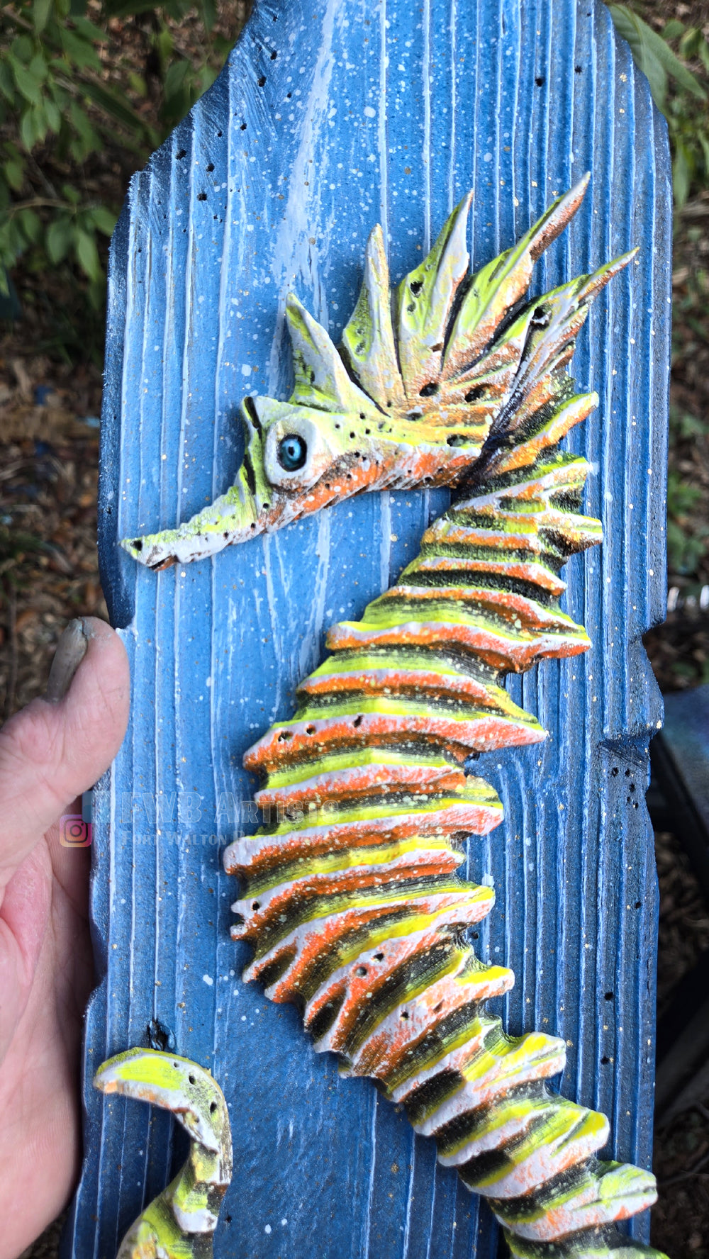 Seahorse Hand-carved Wood Wall Art - Orange