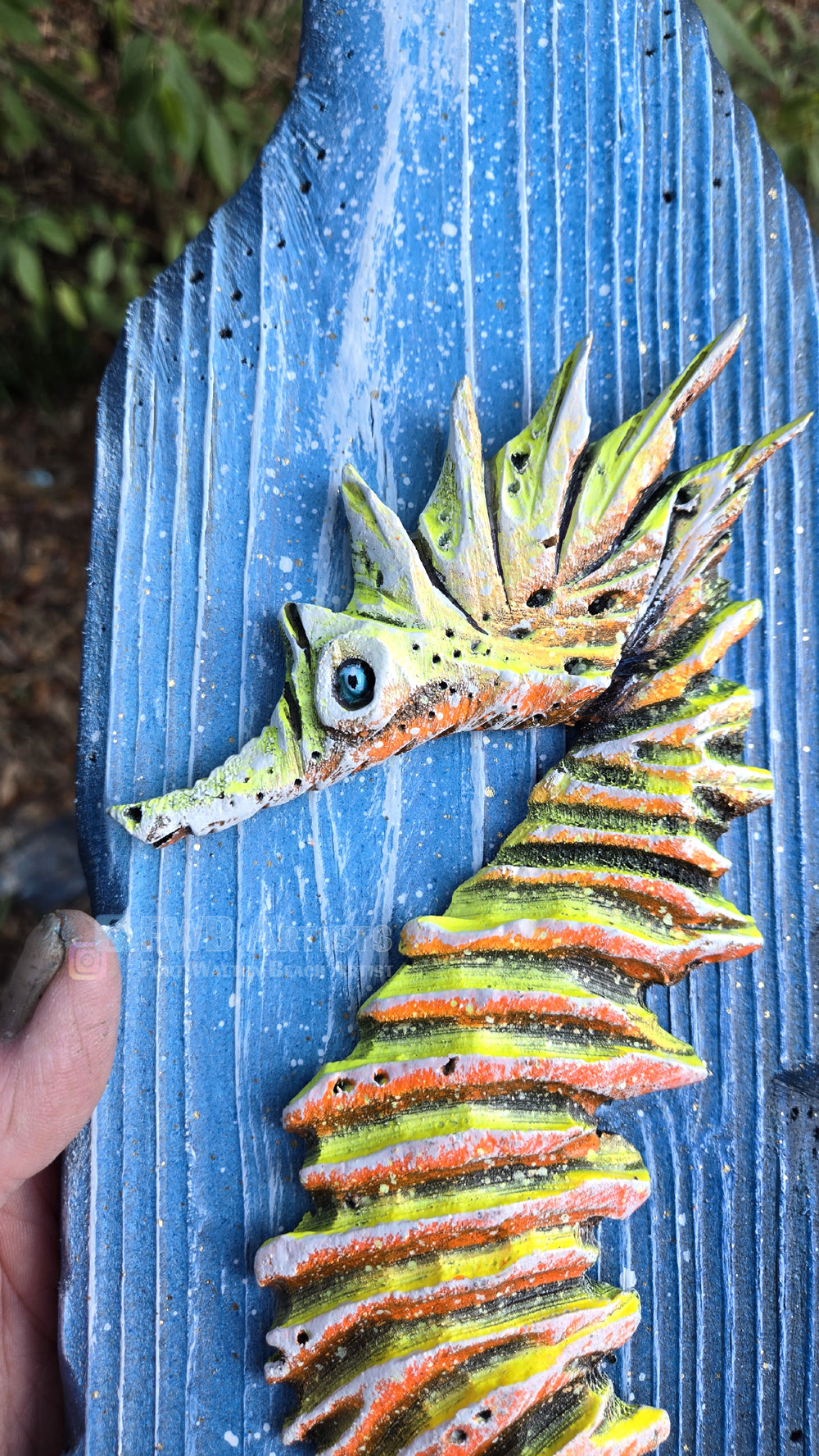 Seahorse Hand-carved Wood Wall Art - Orange
