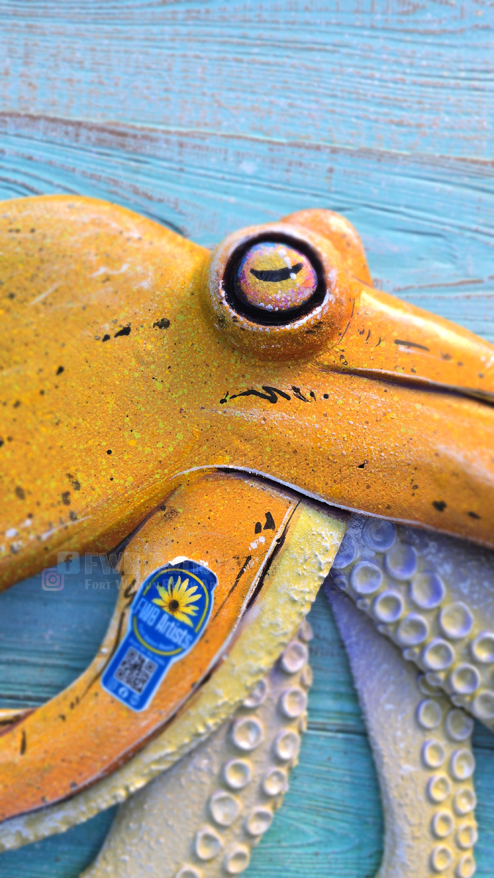 Yellow Octopus Hand-carved Wood Wall Art - Large