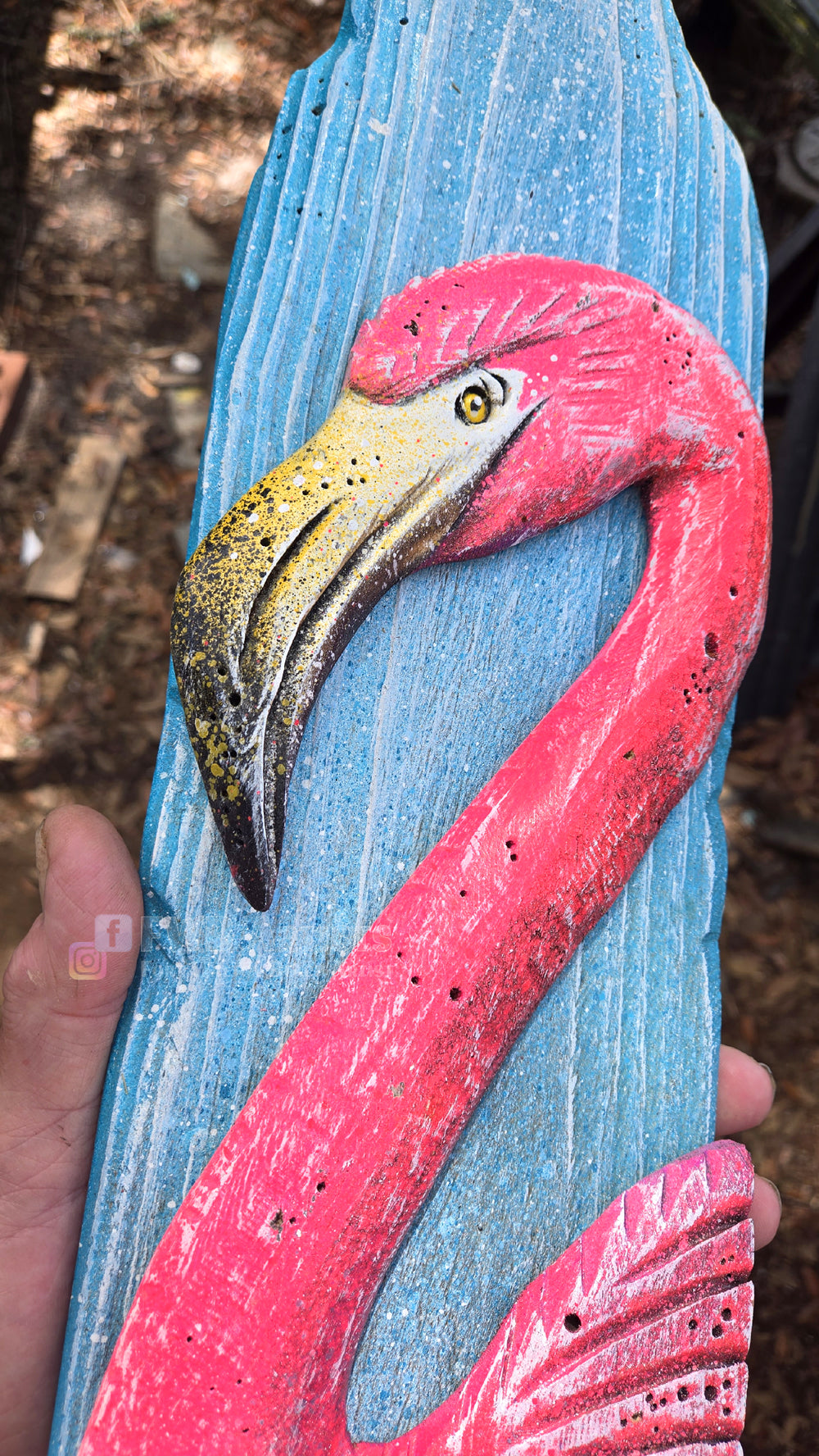 Flamingo Hand-Carved Wood Wall Art – Medium