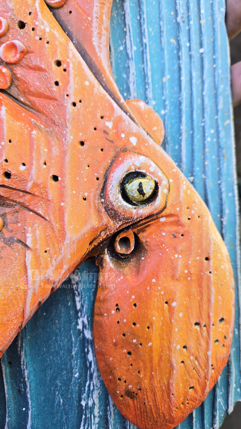 Octopus Orange Hand-Carved Wood Wall Art – Medium