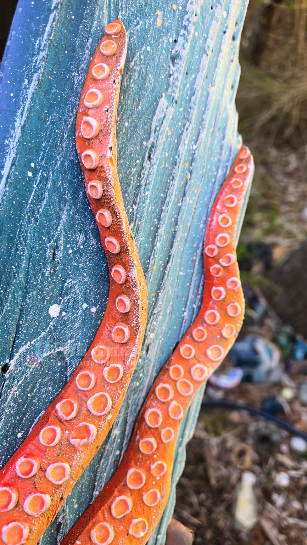 Octopus Orange Hand-Carved Wood Wall Art – Medium