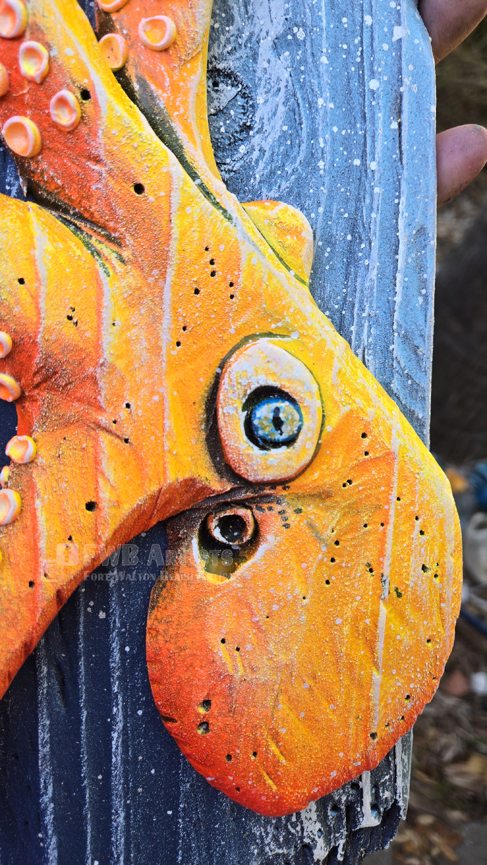 Octopus Flo Orange Hand-Carved Wood Wall Art – Medium