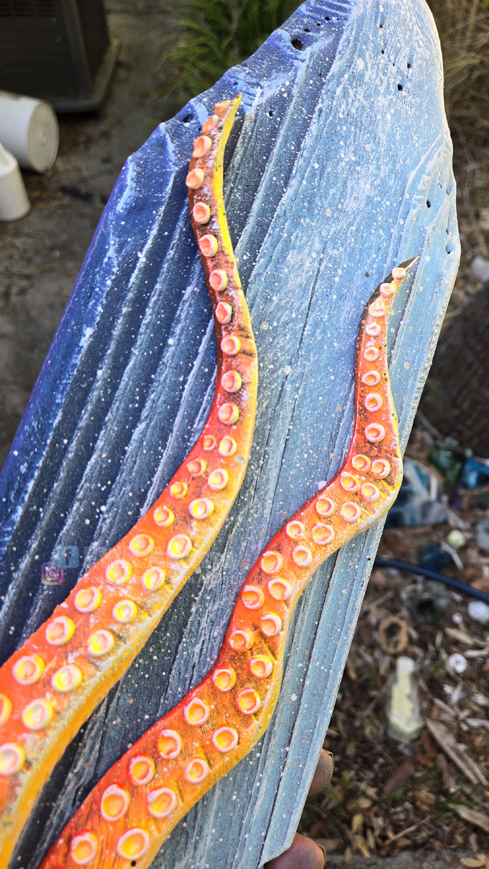 Octopus Flo Orange Hand-Carved Wood Wall Art – Medium