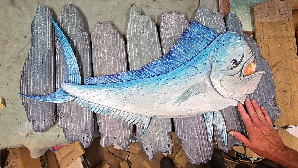 Blue Mahi Mahi Hand-carved Wood Wall Art - 40 Inches