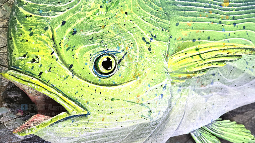 Green Mahi Mahi Hand-carved Wood Wall Art - 52 Inches
