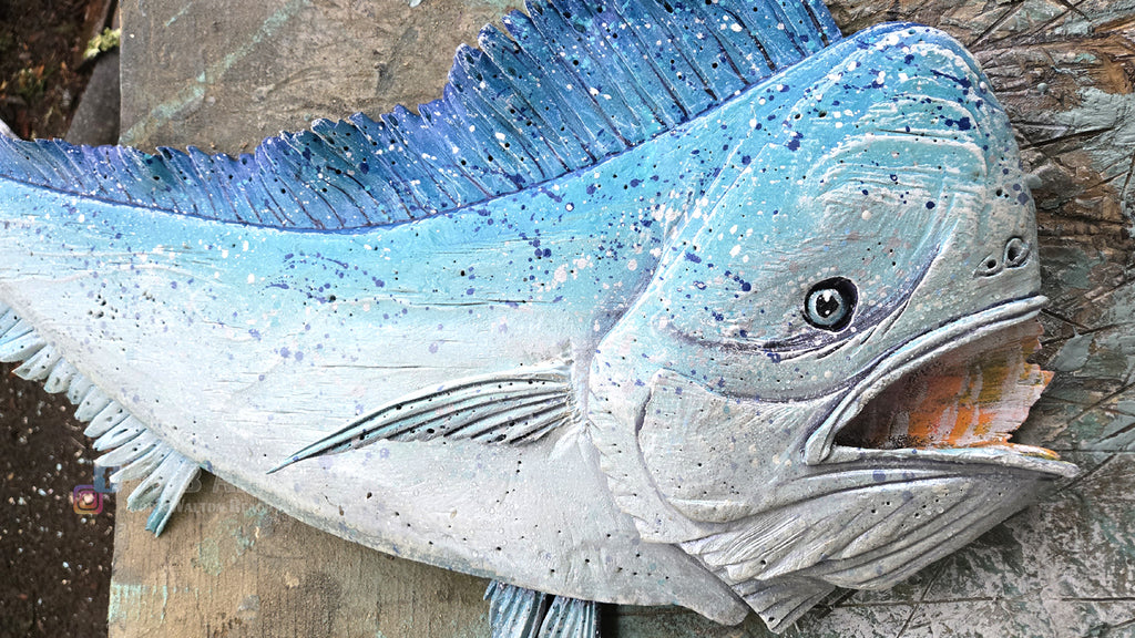 Blue Mahi Mahi Hand-carved Wood Wall Art - 40 Inches