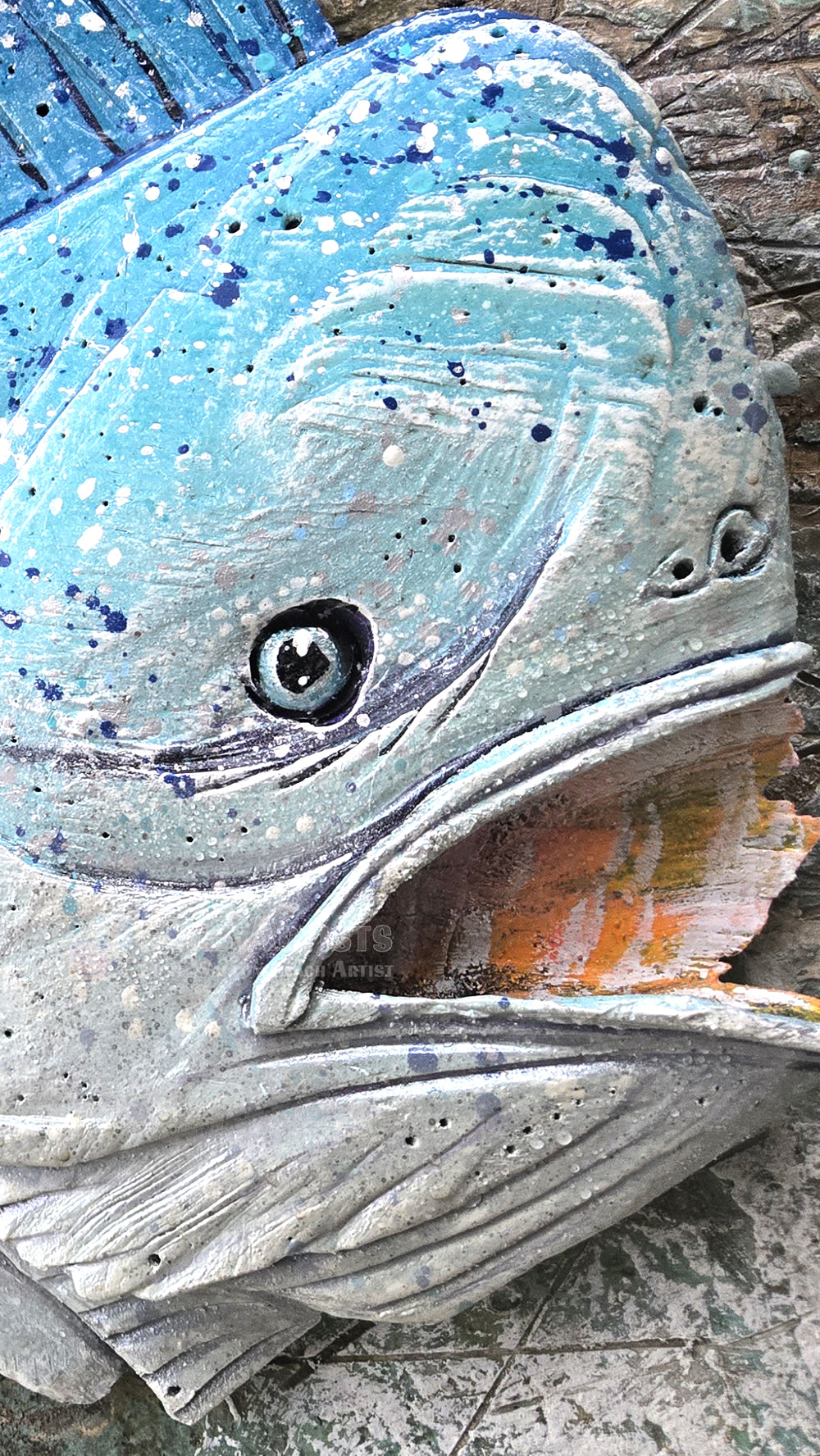 Blue Mahi Mahi Hand-carved Wood Wall Art - 40 Inches