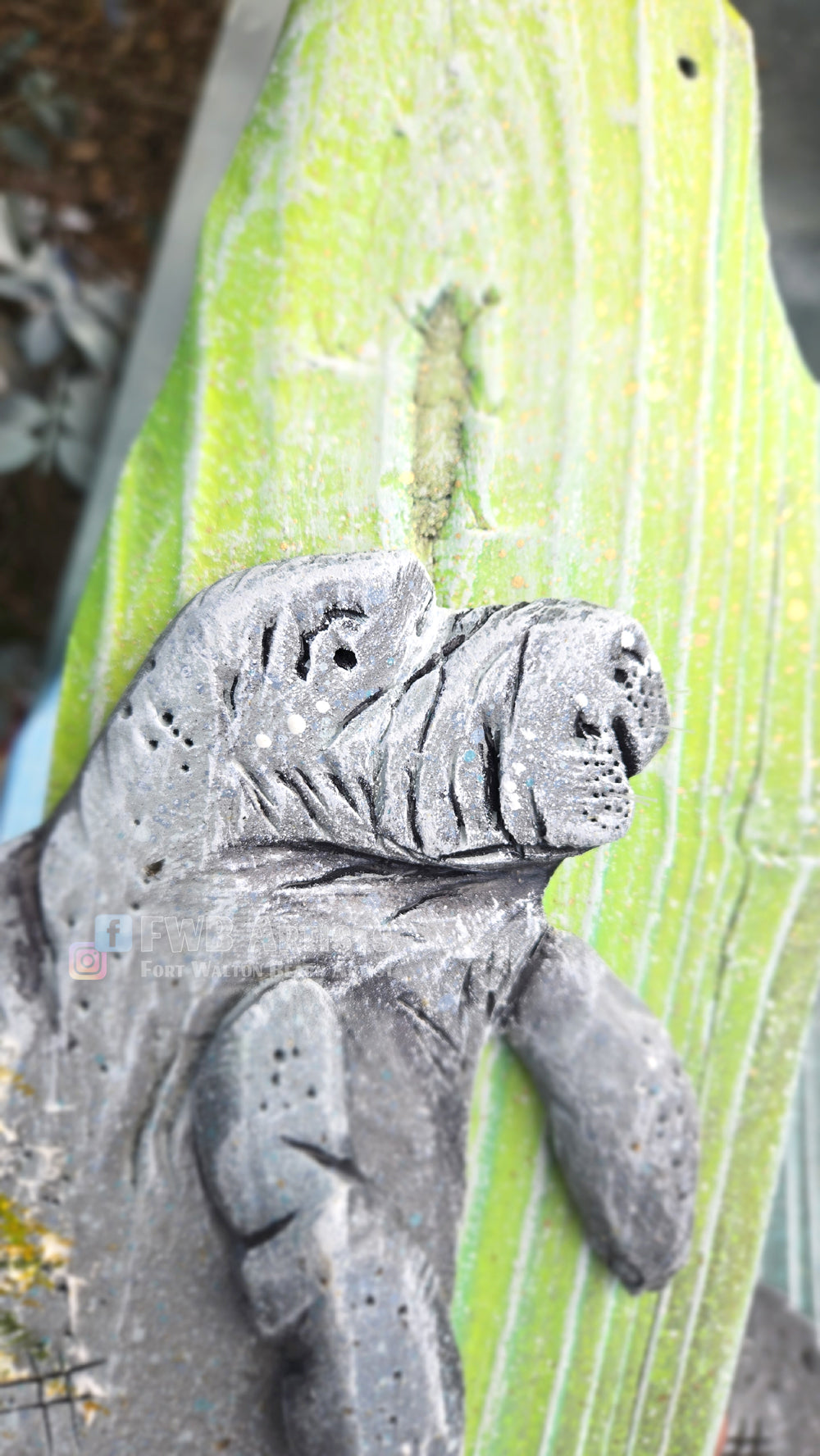 Baby Manatee (Greens) Hand-carved Wood Wall Art