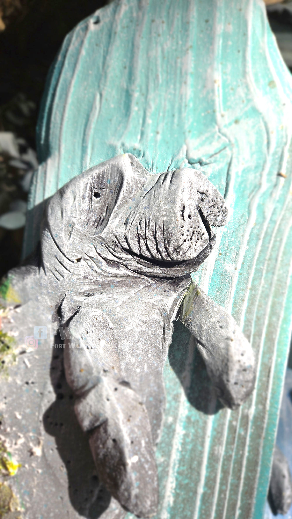 Baby Manatee (Teals) Hand-carved Wood Wall Art