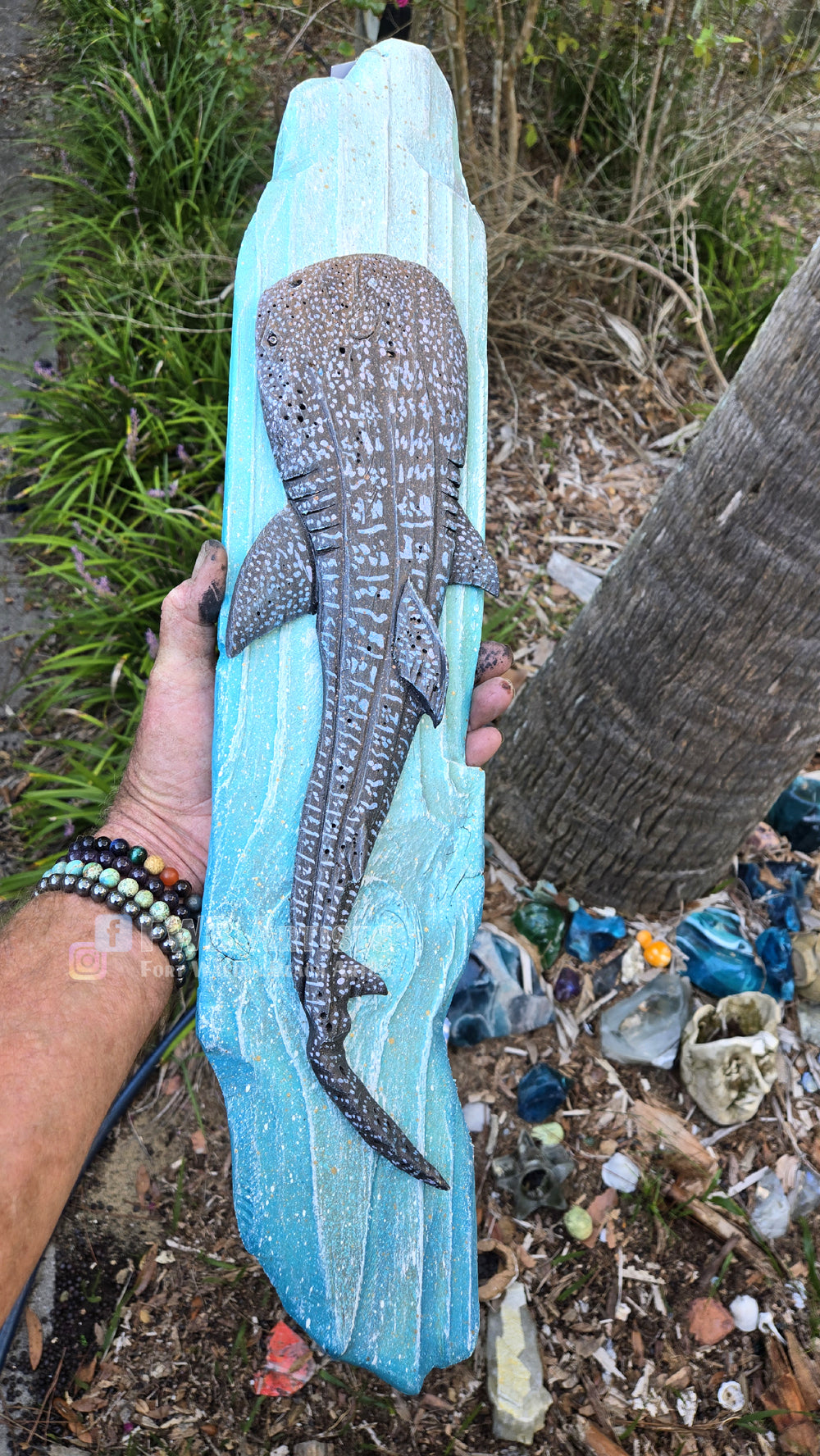 Whale Shark Hand-Carved Wood Wall Art - Medium