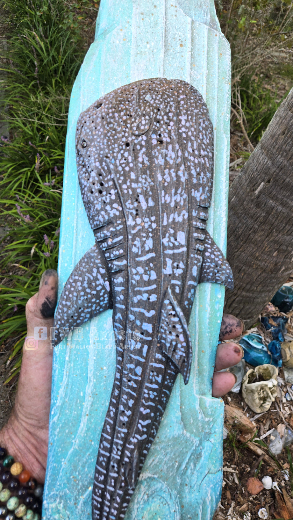 Whale Shark Hand-Carved Wood Wall Art - Medium