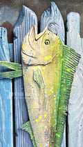 Green Mahi Mahi Hand-carved Wood Wall Art - 36 inches