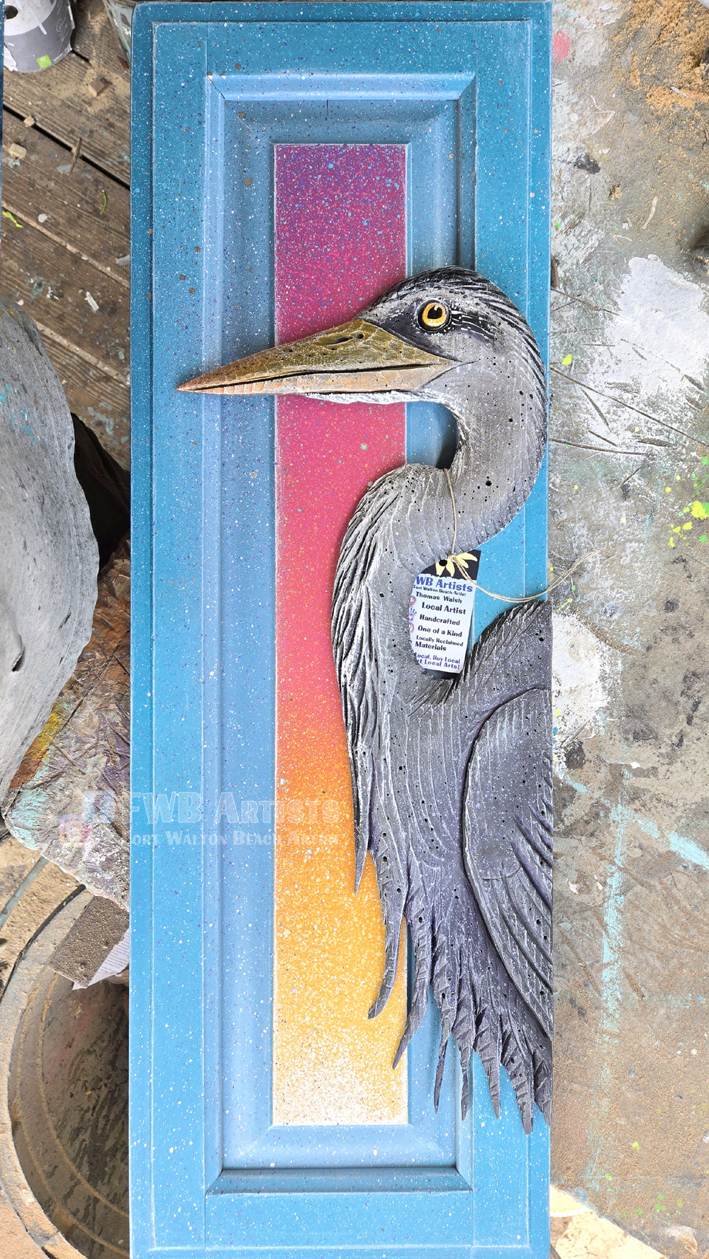 Heron Panel Hand-carved Wood Wall Art - Large