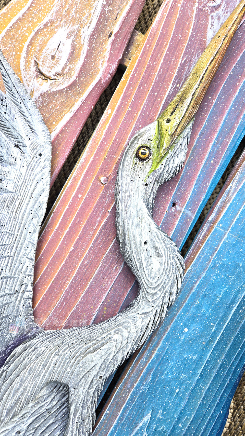 White Heron Hand-carved Wood Wall Art - Large