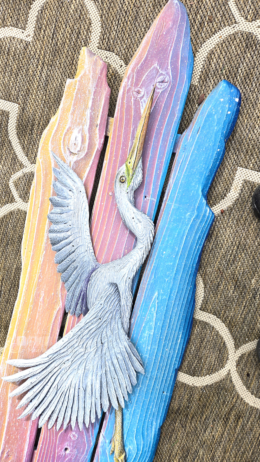White Heron Hand-carved Wood Wall Art - Large