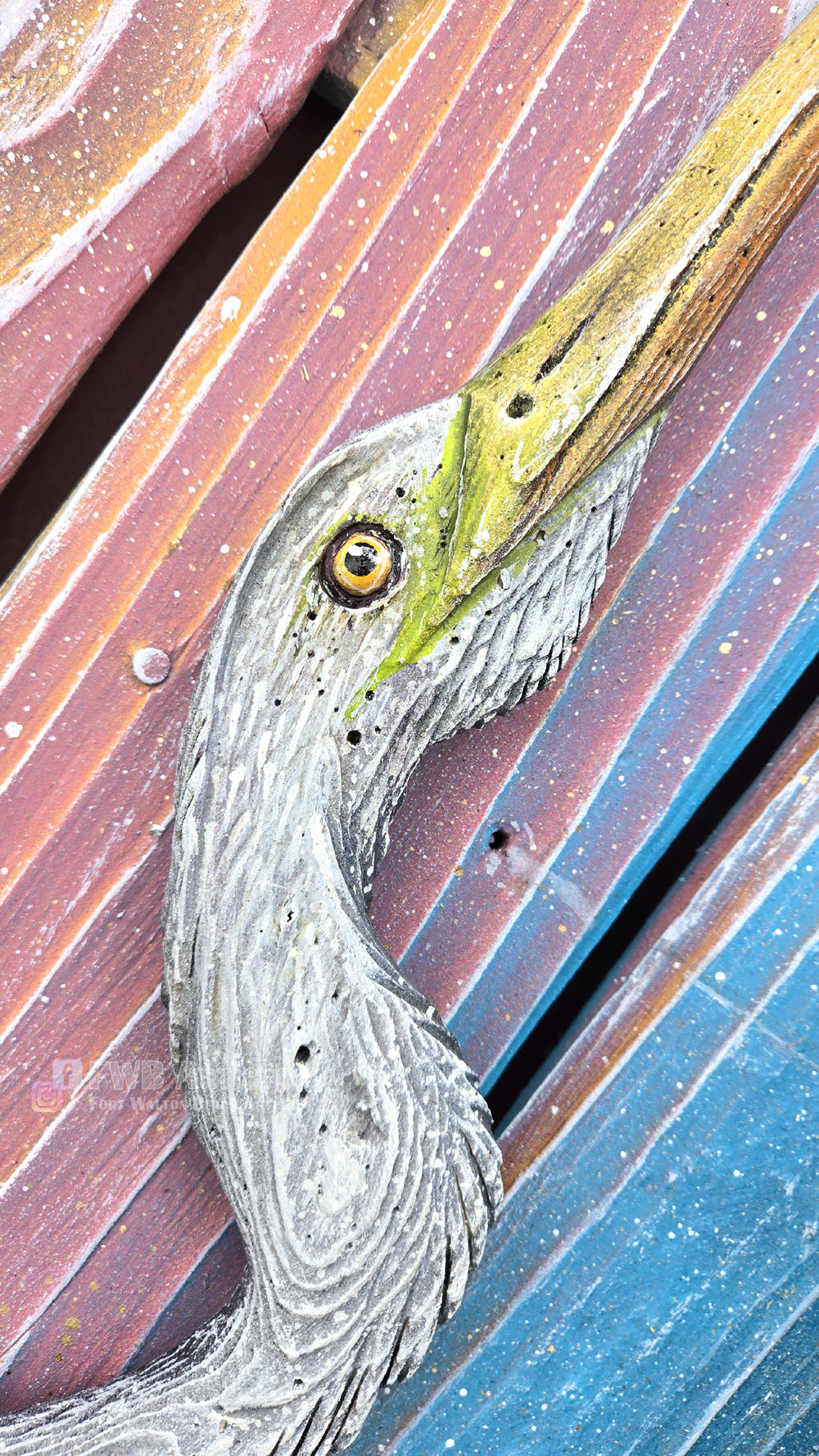 White Heron Hand-carved Wood Wall Art - Large