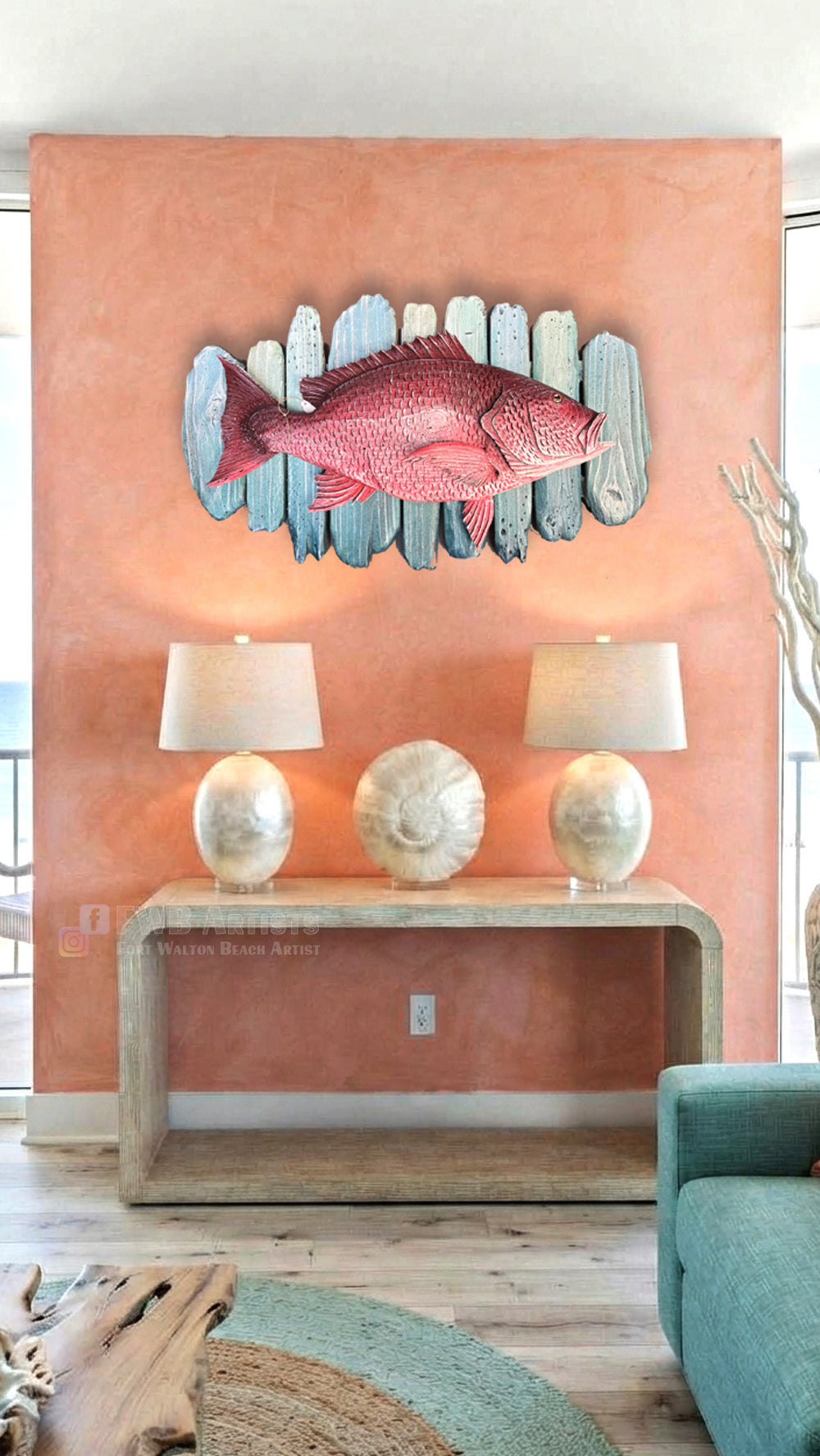 Red Snapper Hand-carved Wood Wall Art - 36 inches